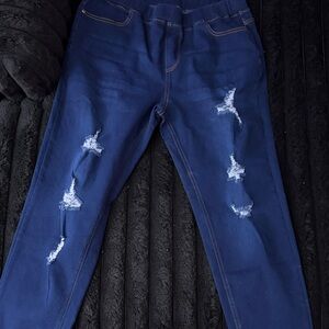 Stylish Distressed Navy Skinny Jeans for Women